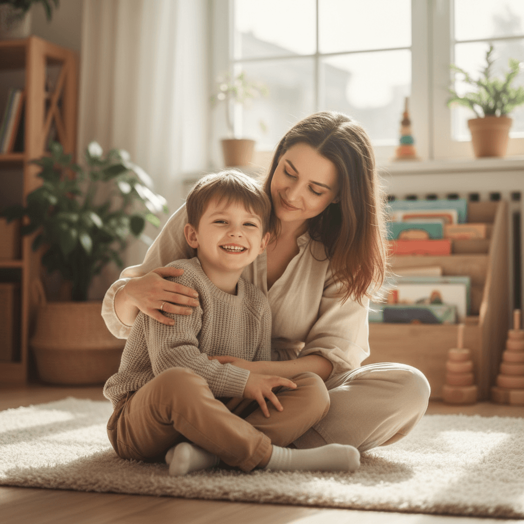 Child in supportive session with caring practitioner